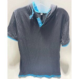 Yess Two Tone Hoodie Blue Black Top Shirt XXL 2X Hooded Pullover Color Block